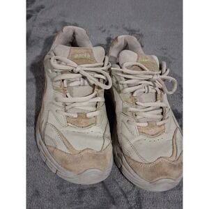 Earth Colorblock Beige White Low Top Lace Up Sneakers Leather Suede size 7.5